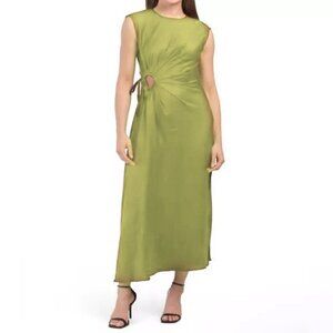 NWT House of Harlow 1960 Satin Side Tie Dress Side Slit Sleeveless Maxi XS